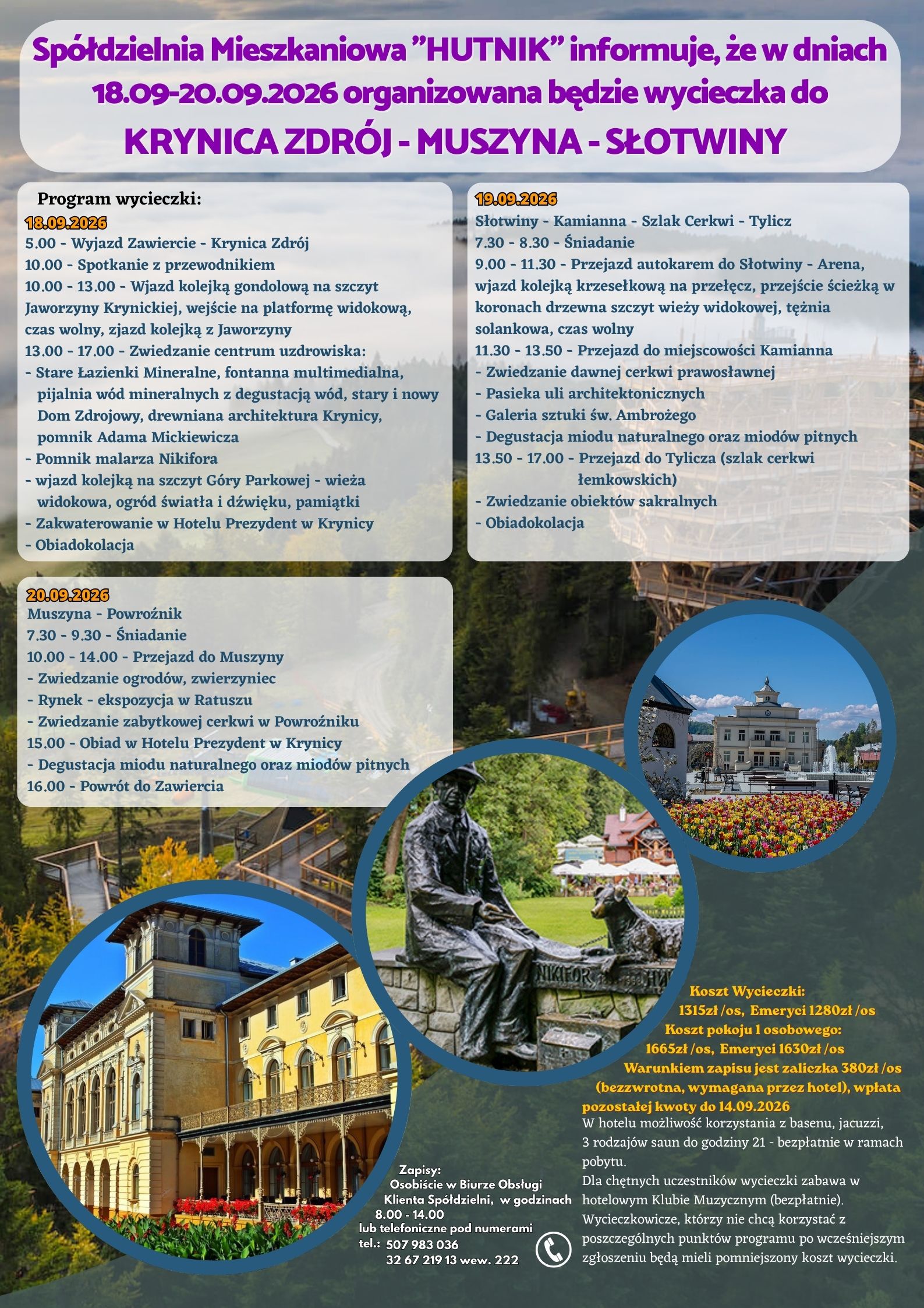 Wycieczka do Krynicy Zdró j- Muszyny - Słotwiny w dniach 18.09-20.09.2026